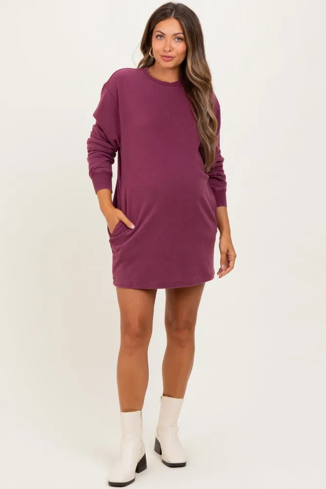 Burgundy Mineral Wash Oversized Maternity Sweatshirt Mini Dress sold by Pinkblush product image thumbnail 2