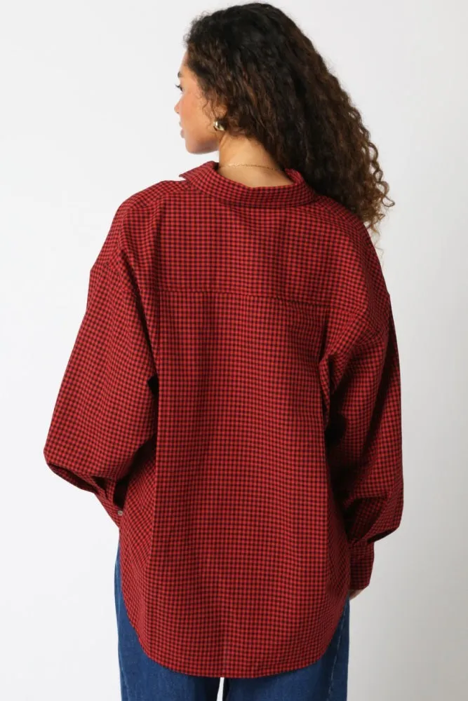 Red Plaid Linen Blend Button Down Shirt sold by Pinkblush product image thumbnail 3