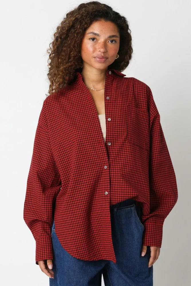 Red Plaid Linen Blend Button Down Shirt sold by Pinkblush