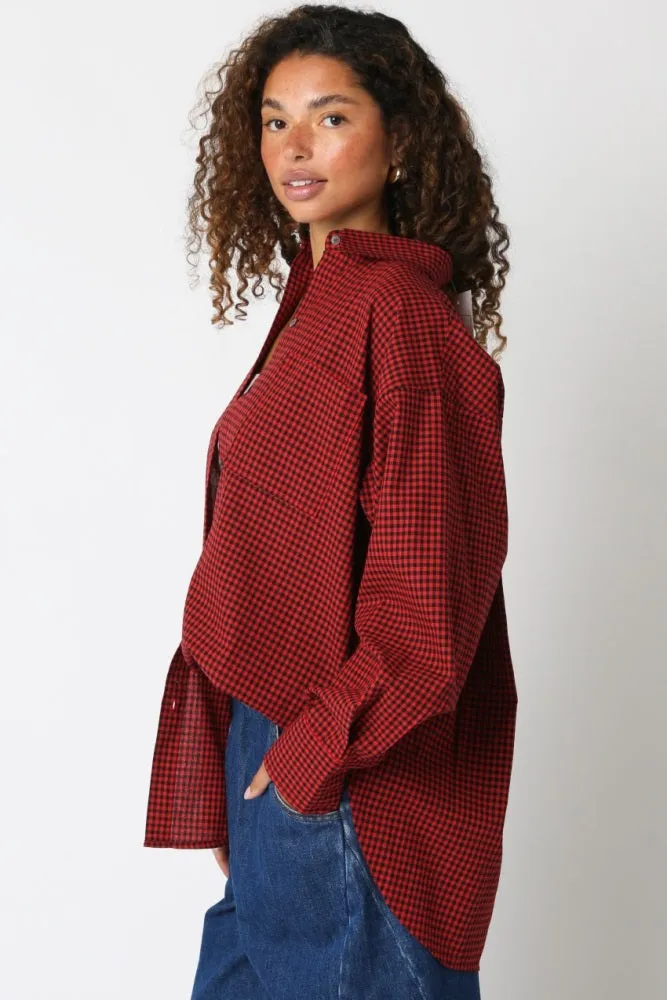 Red Plaid Linen Blend Button Down Shirt sold by Pinkblush product image thumbnail 2