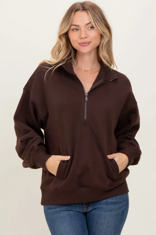 Brown French Terry Quarter Zip Pullover sold by Pinkblush product image thumbnail 2