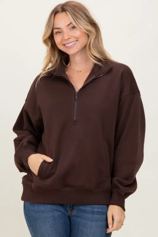 Brown French Terry Quarter Zip Pullover sold by Pinkblush