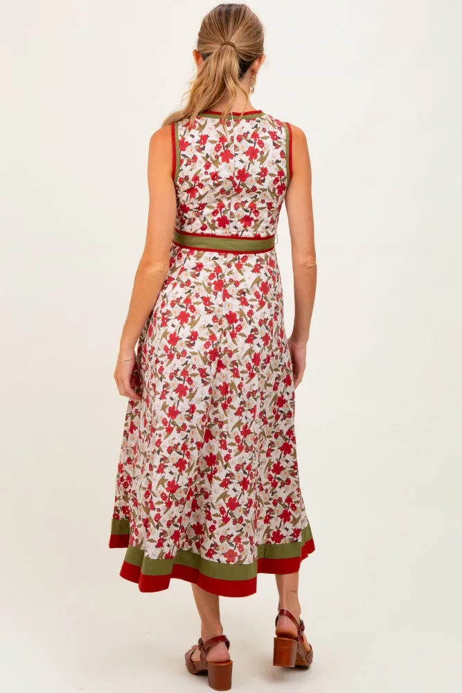 Cream Floral Contrast Trim Sleeveless Maternity Midi Dress sold by Pinkblush product image thumbnail 4