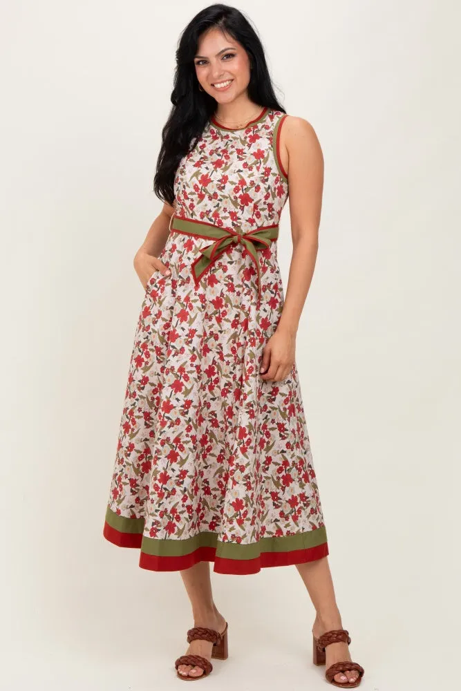 Cream Floral Contrast Trim Sleeveless Maternity Midi Dress sold by Pinkblush product image thumbnail 5