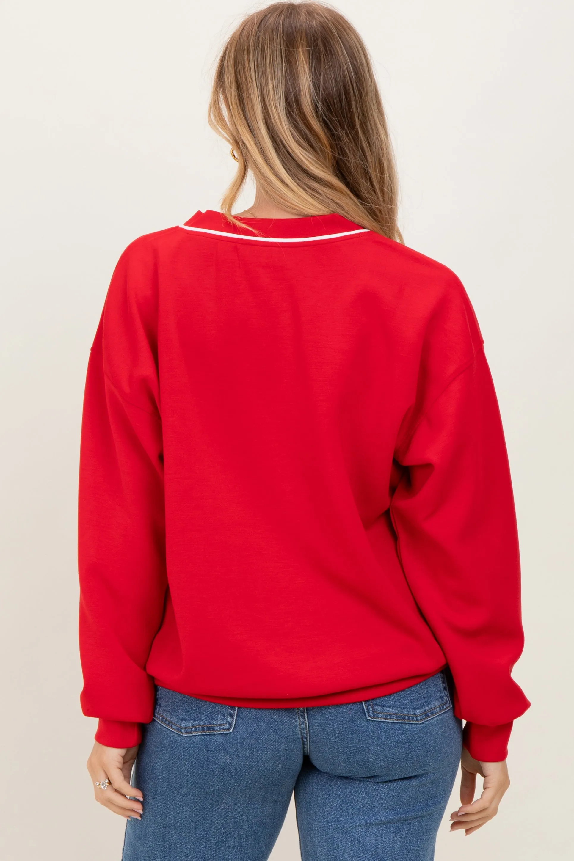 Red V-Neck Sweatshirt sold by Pinkblush product image thumbnail 3