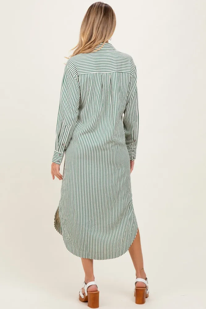 Forest Green Textured Stripe Button Down Maternity Shirt Dress sold by Pinkblush product image thumbnail 4