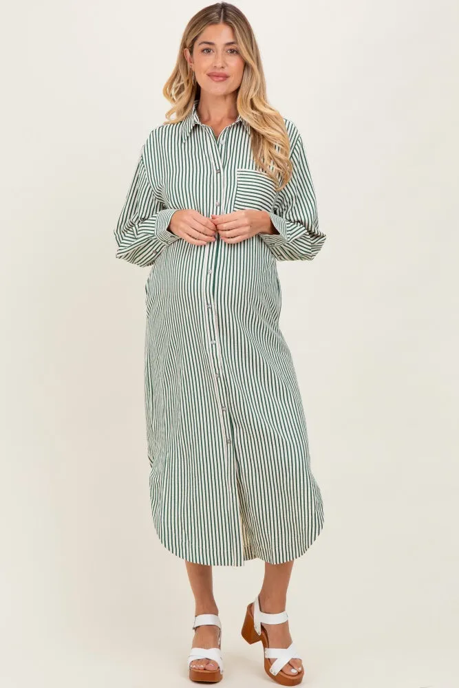 Forest Green Textured Stripe Button Down Maternity Shirt Dress sold by Pinkblush product image thumbnail 2