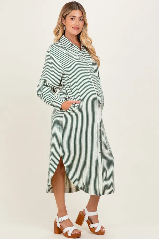 Forest Green Textured Stripe Button Down Maternity Shirt Dress sold by Pinkblush product image thumbnail 3