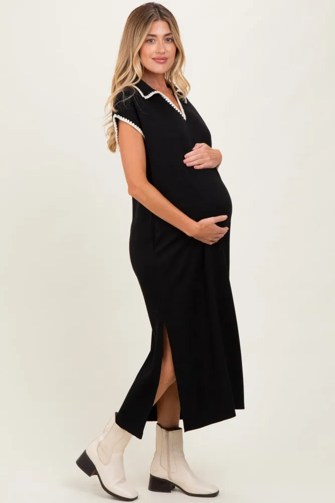 Black Collared Stitch Detail Short Sleeve Maternity Midi Dress sold by Pinkblush product image thumbnail 3