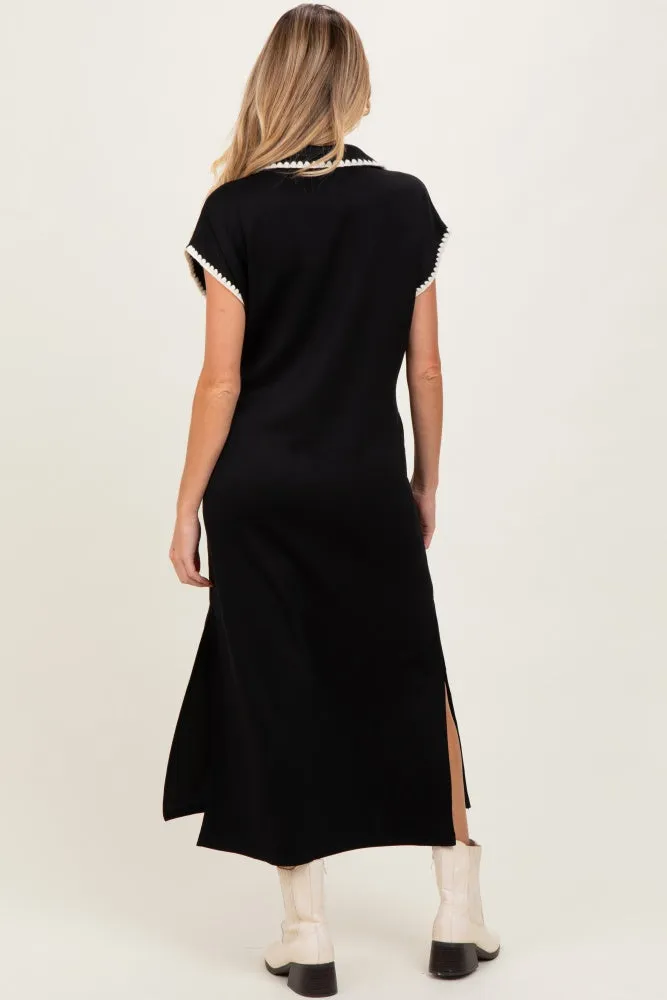Black Collared Stitch Detail Short Sleeve Maternity Midi Dress sold by Pinkblush product image thumbnail 4