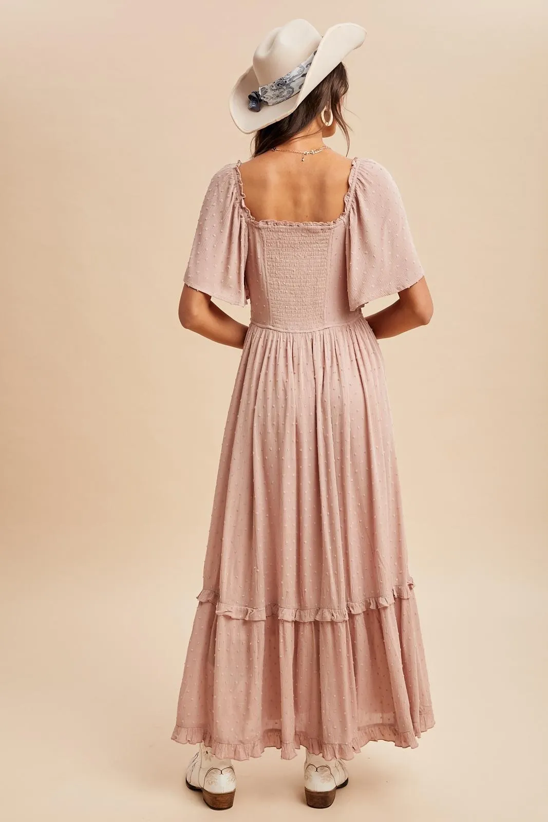 Light Pink Swiss Dot Ruffle Trim Maxi Dress sold by Pinkblush product image thumbnail 4