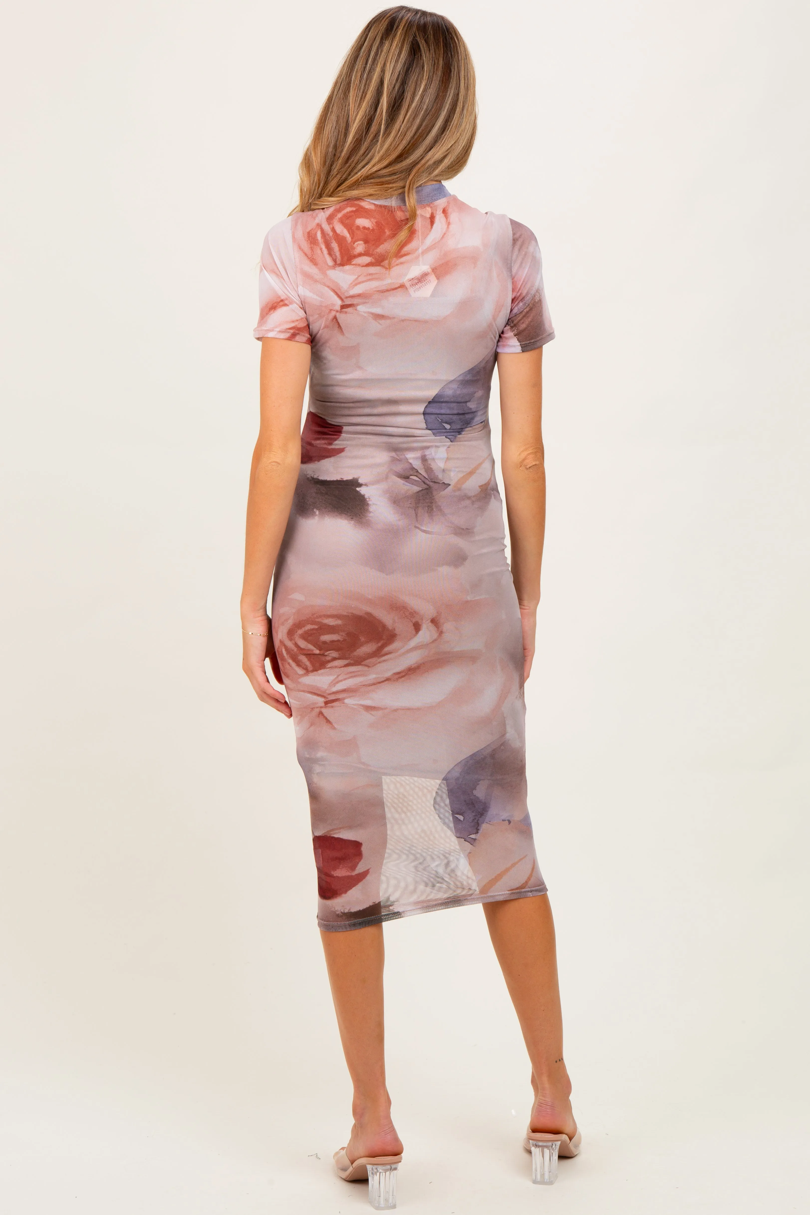 Light Pink Floral Mesh Short Sleeve Maternity Midi Dress sold by Pinkblush product image thumbnail 2