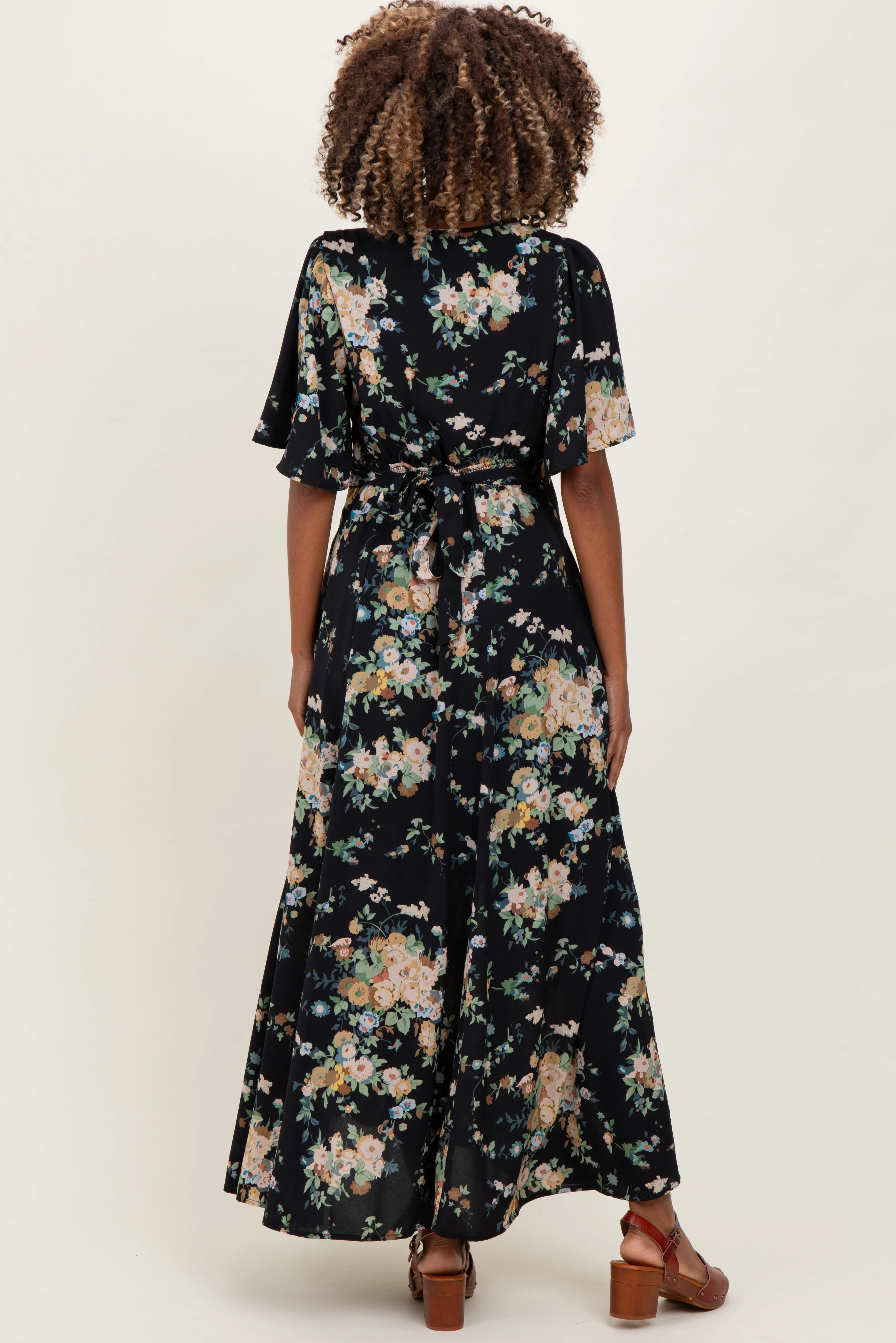 Navy Floral Flutter Button Down Maternity Maxi Dress sold by Pinkblush product image thumbnail 3