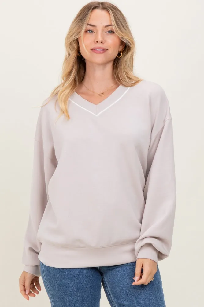 Beige V-Neck Sweatshirt sold by Pinkblush