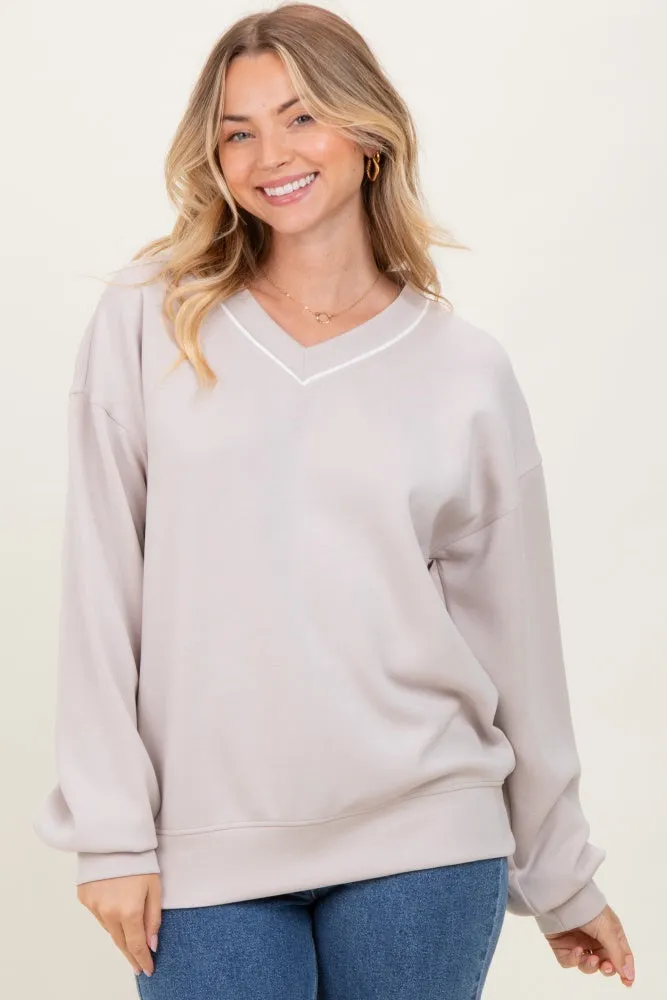Beige V-Neck Sweatshirt sold by Pinkblush product image thumbnail 2