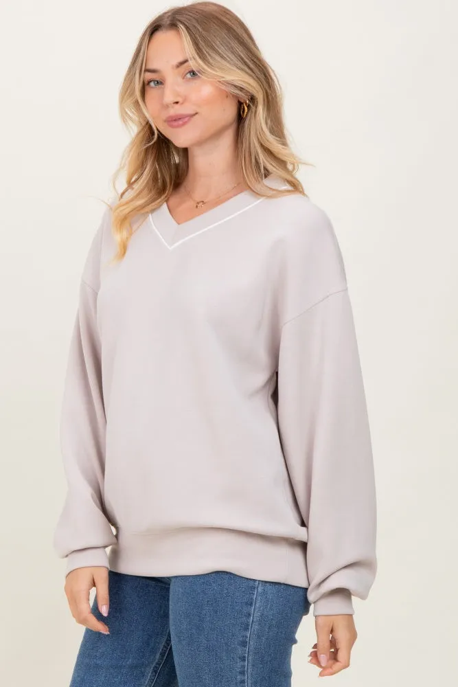 Beige V-Neck Sweatshirt sold by Pinkblush product image thumbnail 3