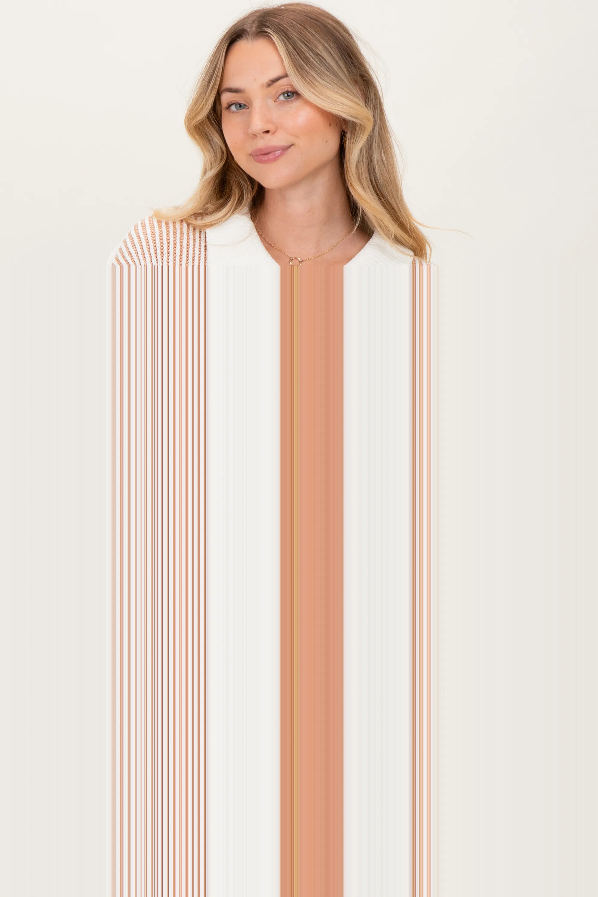 Camel Two Tone Stripe Textured Henley Neck Sweater Top sold by Pinkblush