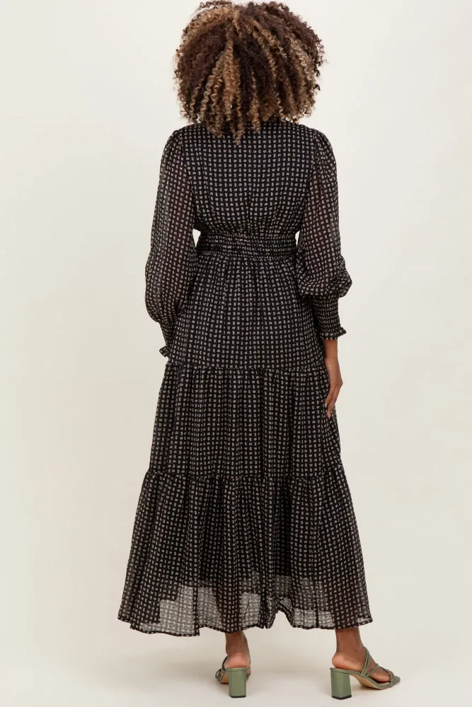 Black Printed Smocked Waist Tiered Maternity Maxi Dress sold by Pinkblush product image thumbnail 2