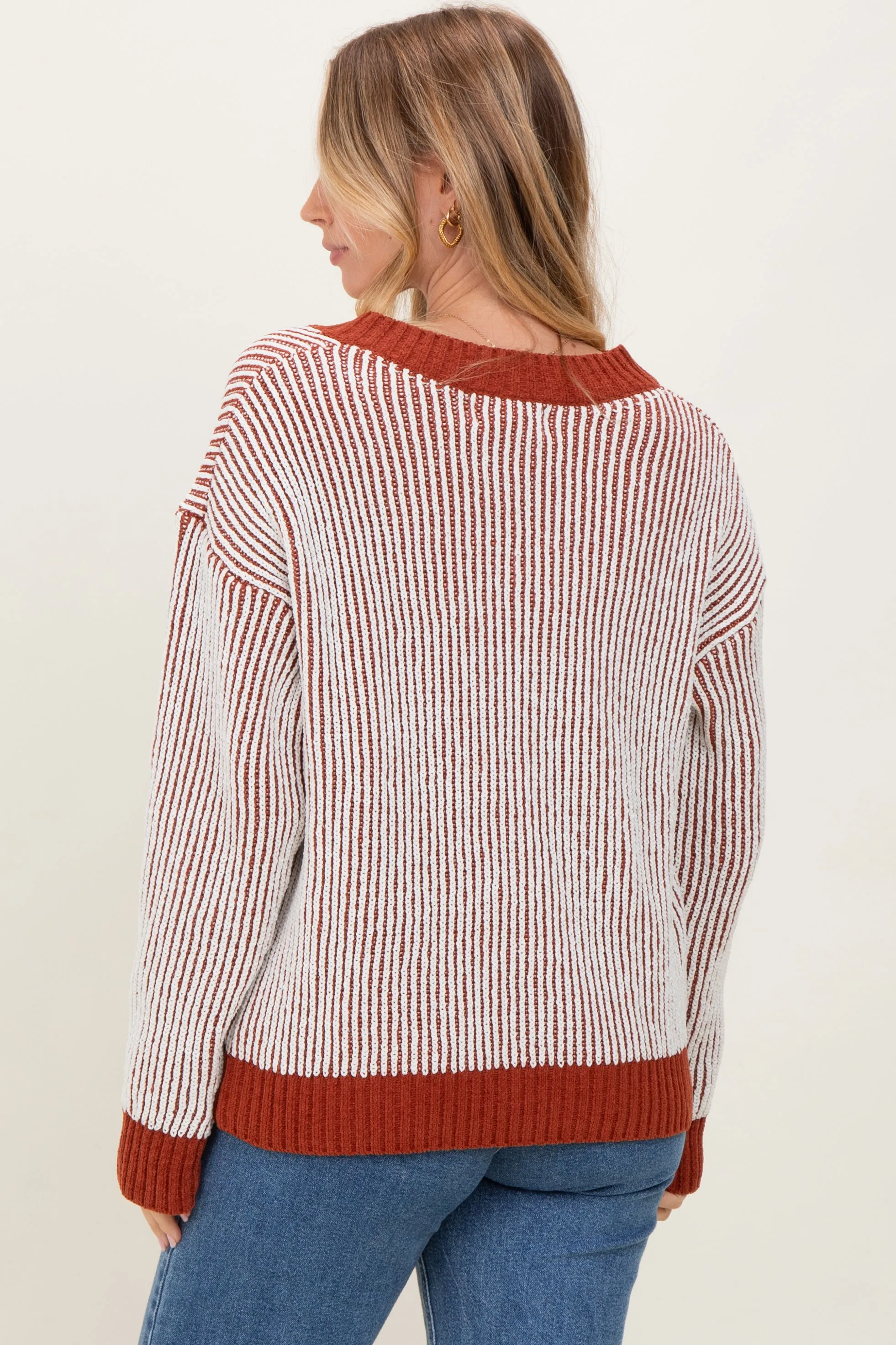 Rust Two Tone Ribbed V-Neck Chenille Maternity Sweater sold by Pinkblush product image thumbnail 3