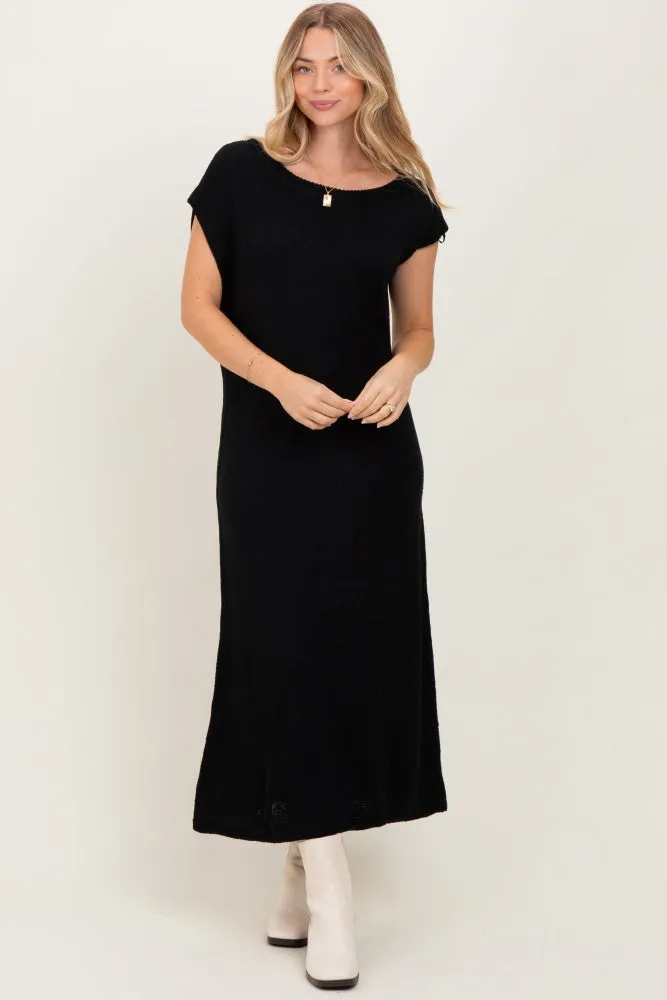 Black Short Sleeve Maxi Sweater Dress sold by Pinkblush
