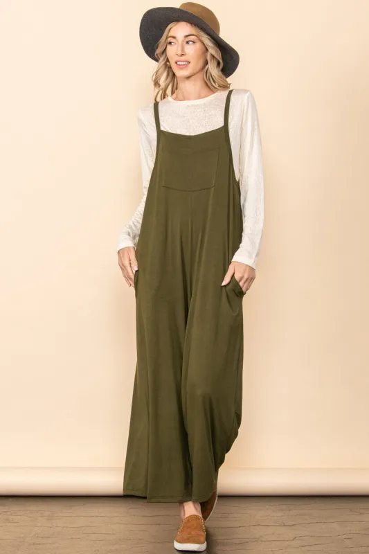 Olive Sleeveless Pocketed Wide Leg Maternity Jumpsuit sold by Pinkblush