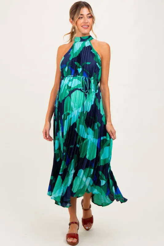 Jade Printed Pleated Halter Maternity Midi Dress sold by Pinkblush