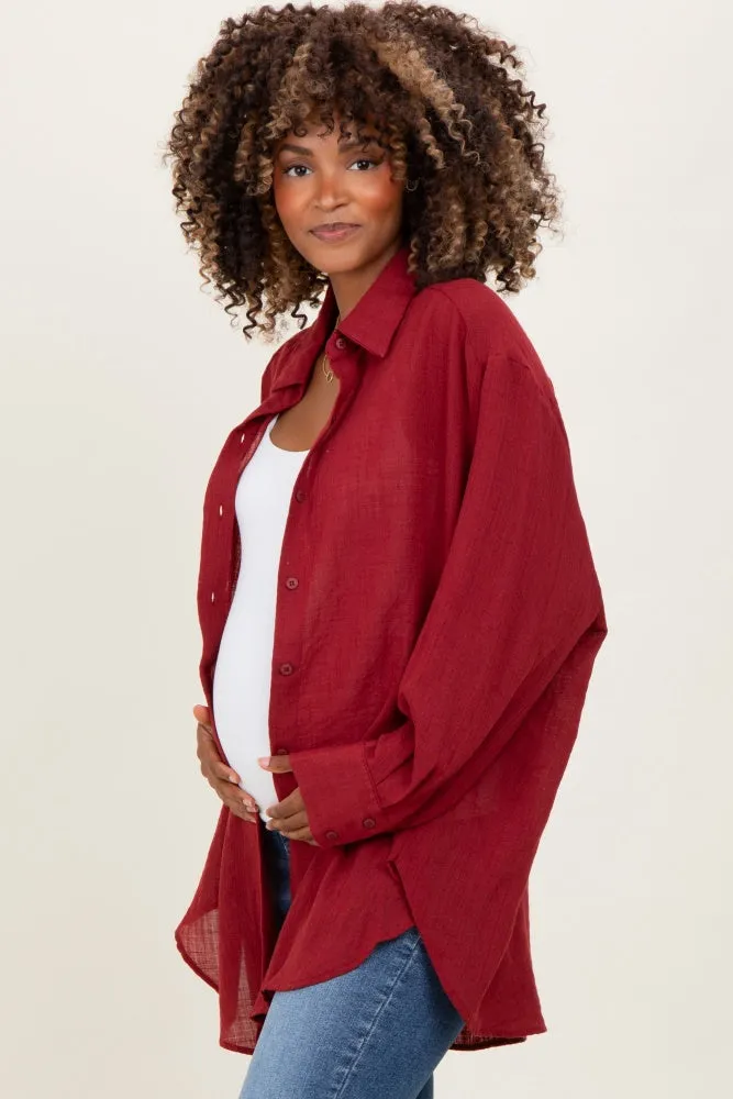 Burgundy Oversized Maternity Button Down Shirt sold by Pinkblush product image thumbnail 2