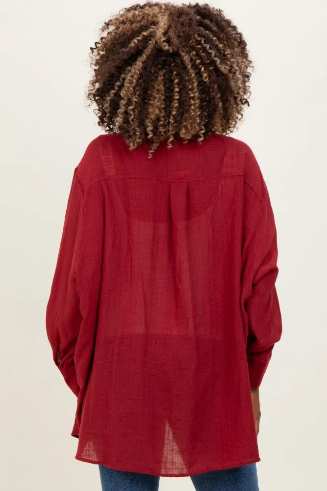 Burgundy Oversized Maternity Button Down Shirt sold by Pinkblush product image thumbnail 3