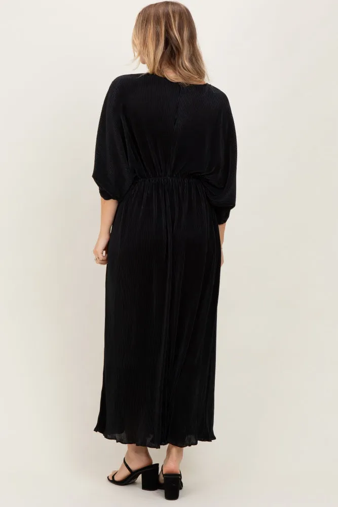 Black Pleated Satin Dolman Sleeve Maxi Dress sold by Pinkblush product image thumbnail 4