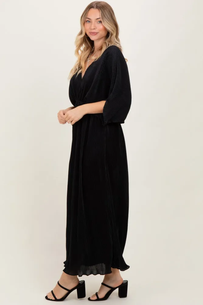 Black Pleated Satin Dolman Sleeve Maxi Dress sold by Pinkblush product image thumbnail 3