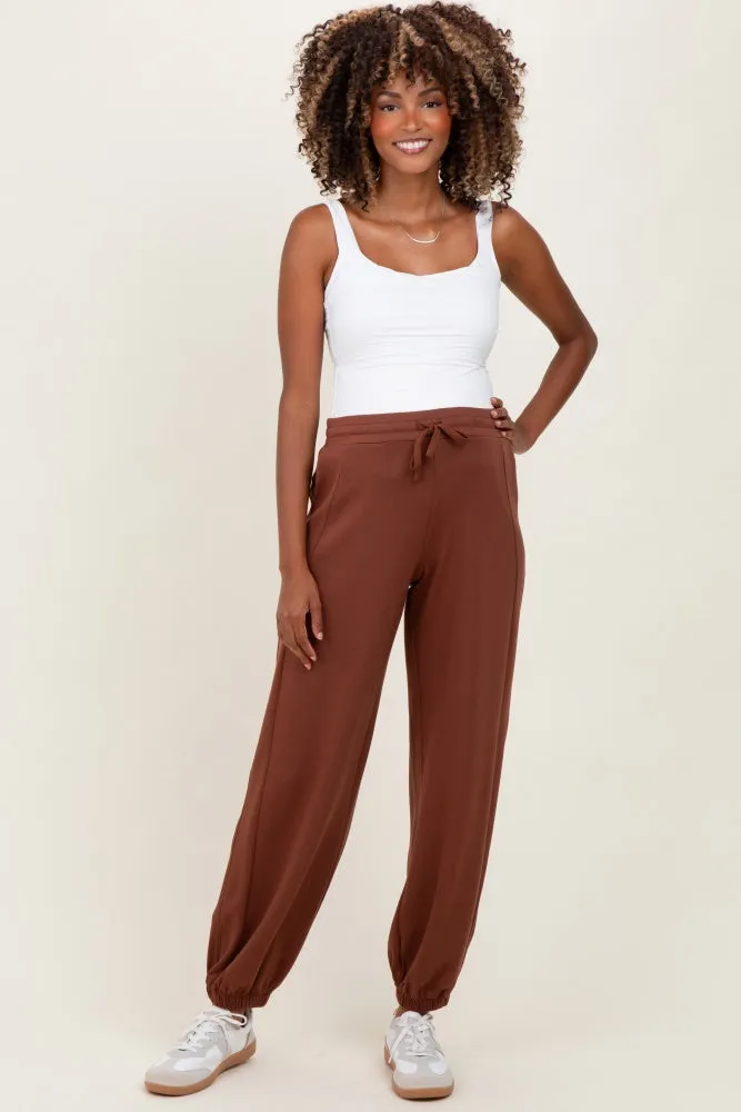 Camel Scuba Drawstring Waist Relaxed Maternity Jogger Sweatpants sold by Pinkblush