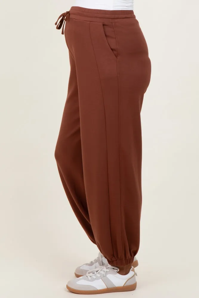 Camel Scuba Drawstring Waist Relaxed Maternity Jogger Sweatpants sold by Pinkblush product image thumbnail 3