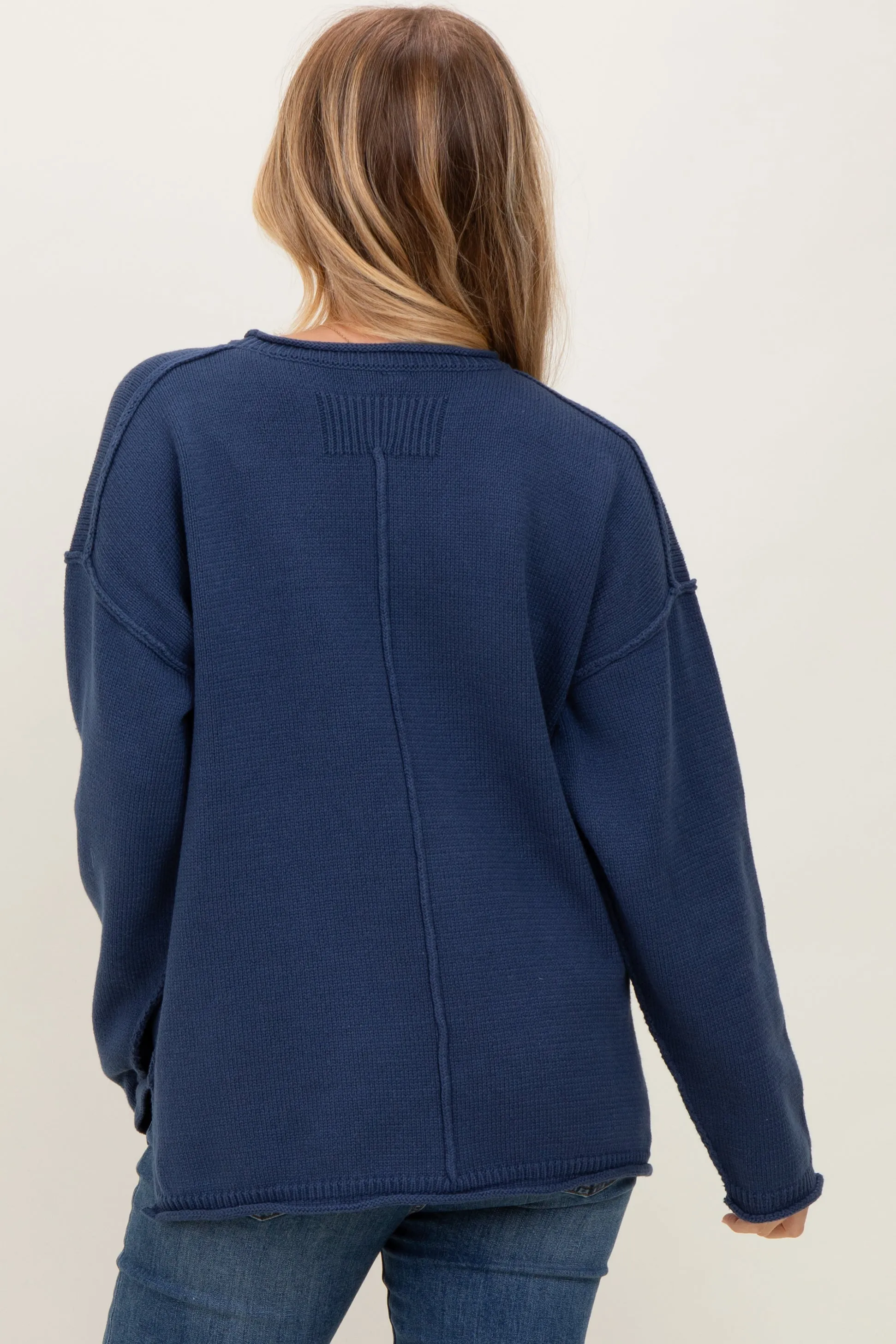 Navy Oversized Exposed Seam Sweater sold by Pinkblush product image thumbnail 4