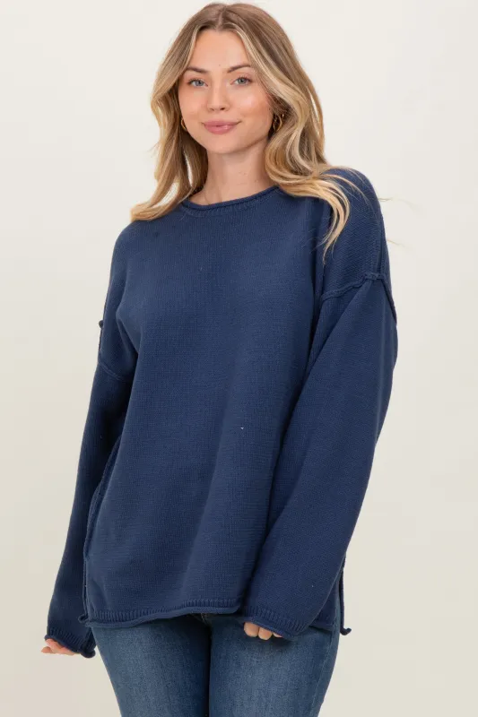Navy Oversized Exposed Seam Sweater sold by Pinkblush