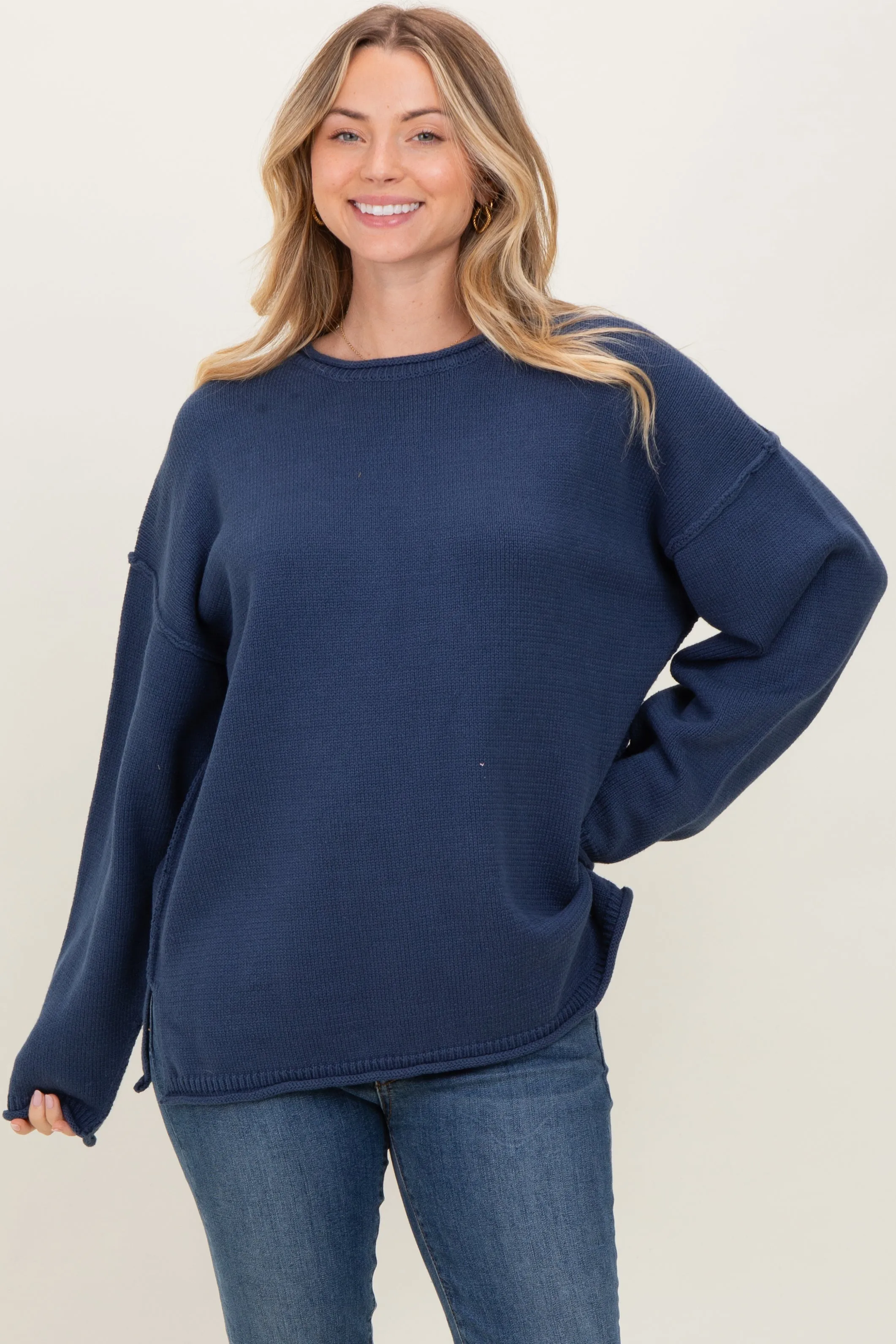 Navy Oversized Exposed Seam Sweater sold by Pinkblush product image thumbnail 2