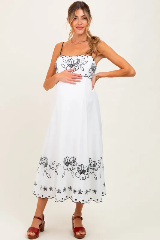 Ivory/Black Floral Embroidered Maternity Maxi Dress sold by Pinkblush