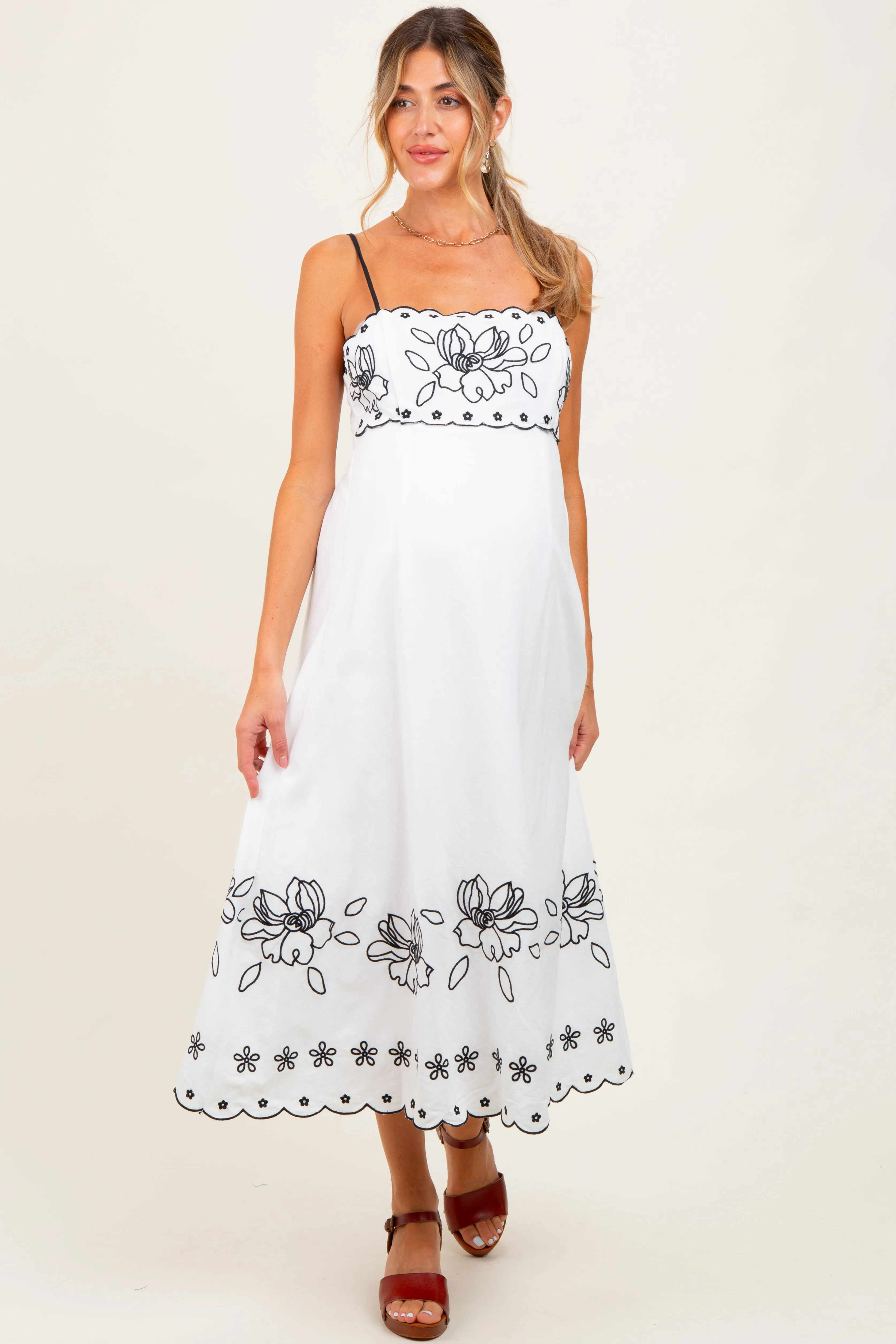 Ivory/Black Floral Embroidered Maternity Maxi Dress sold by Pinkblush product image thumbnail 2
