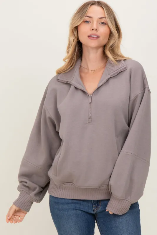 Taupe French Terry Quarter Zip Pullover sold by Pinkblush