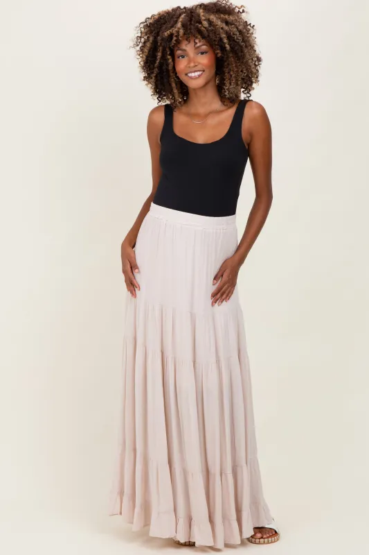 Cream Tiered Ruffle Hem Maternity Maxi Skirt sold by Pinkblush