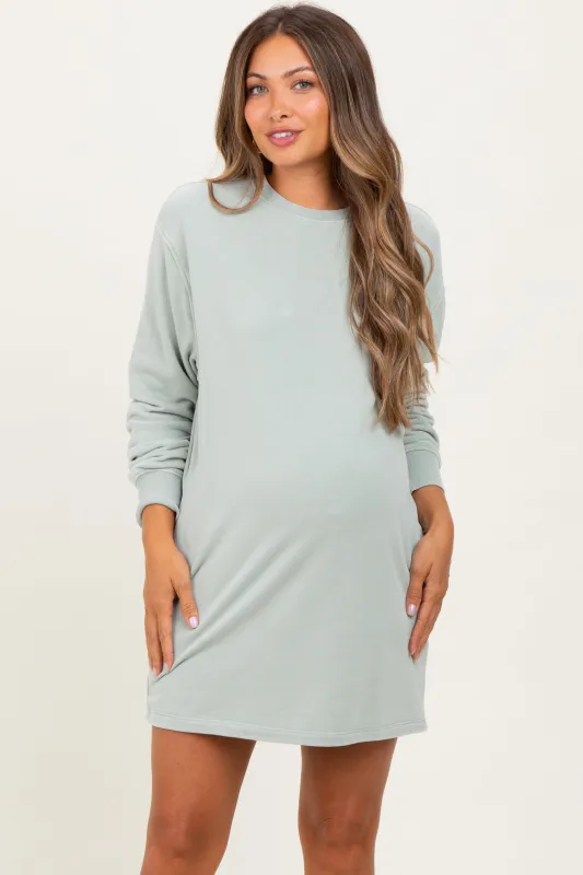 Mint Mineral Wash Oversized Maternity Sweatshirt Mini Dress sold by Pinkblush