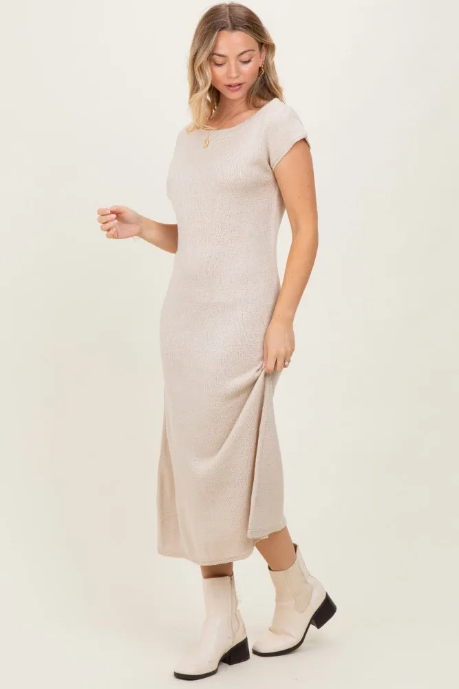Cream Short Sleeve Maxi Sweater Dress sold by Pinkblush product image thumbnail 2