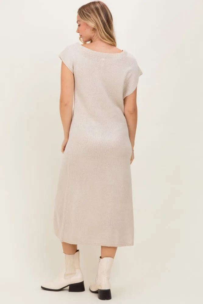 Cream Short Sleeve Maxi Sweater Dress sold by Pinkblush product image thumbnail 3