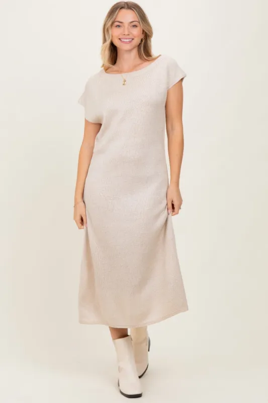 Cream Short Sleeve Maxi Sweater Dress sold by Pinkblush
