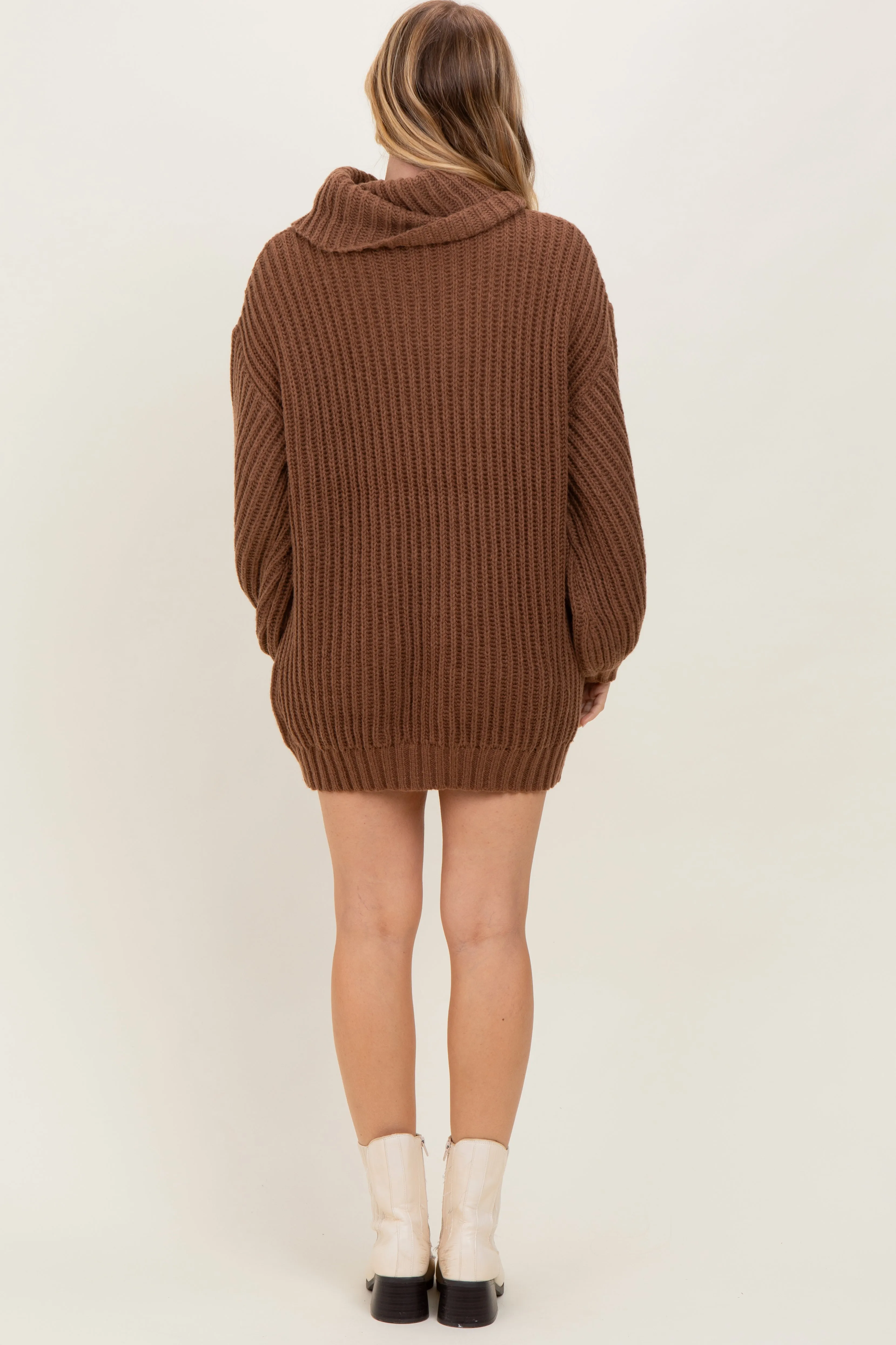 Light Brown Turtleneck Puff Sleeve Sweater Dress sold by Pinkblush product image thumbnail 4