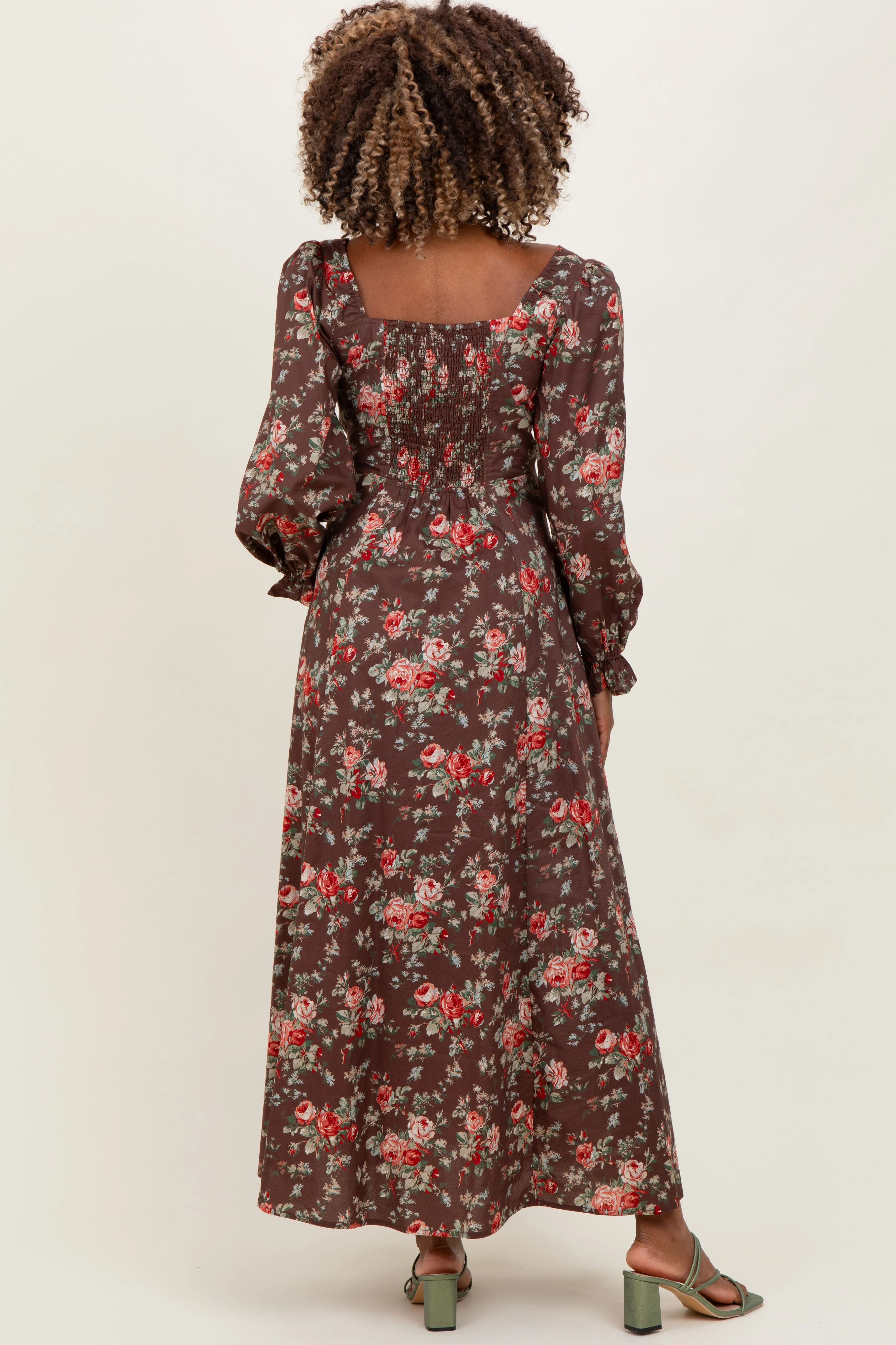 Brown Floral Square Neck Cotton Maternity Maxi Dress sold by Pinkblush product image thumbnail 2