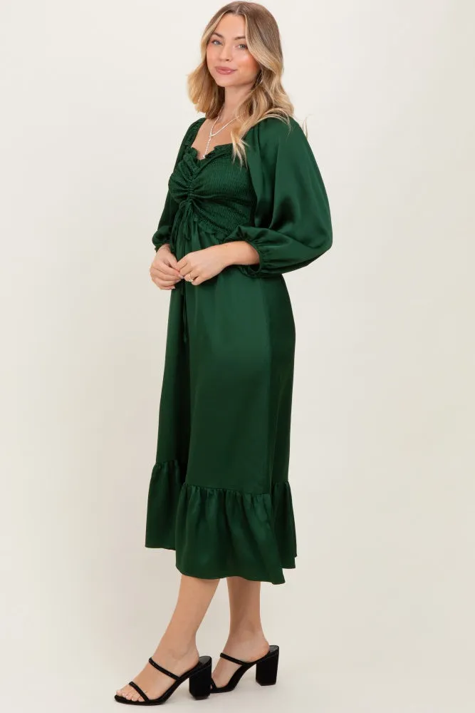 Green Satin Smocked Cinched Bust Midi Dress sold by Pinkblush product image thumbnail 2