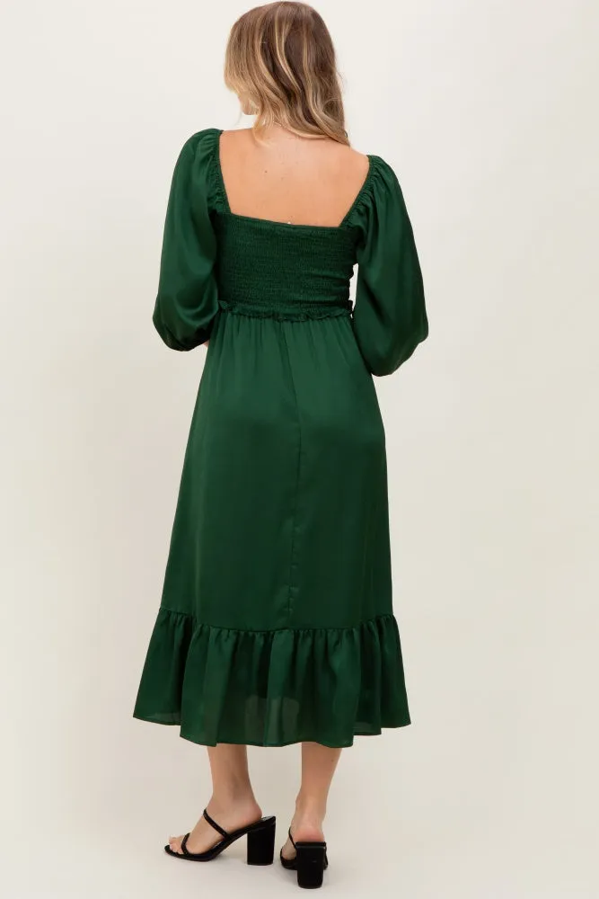 Green Satin Smocked Cinched Bust Midi Dress sold by Pinkblush product image thumbnail 3