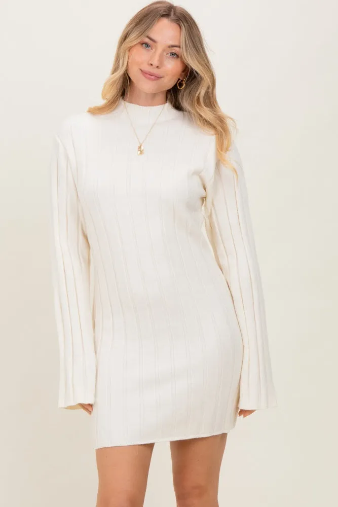 Cream Wide Rib Mock Neck Sweater Mini Dress sold by Pinkblush
