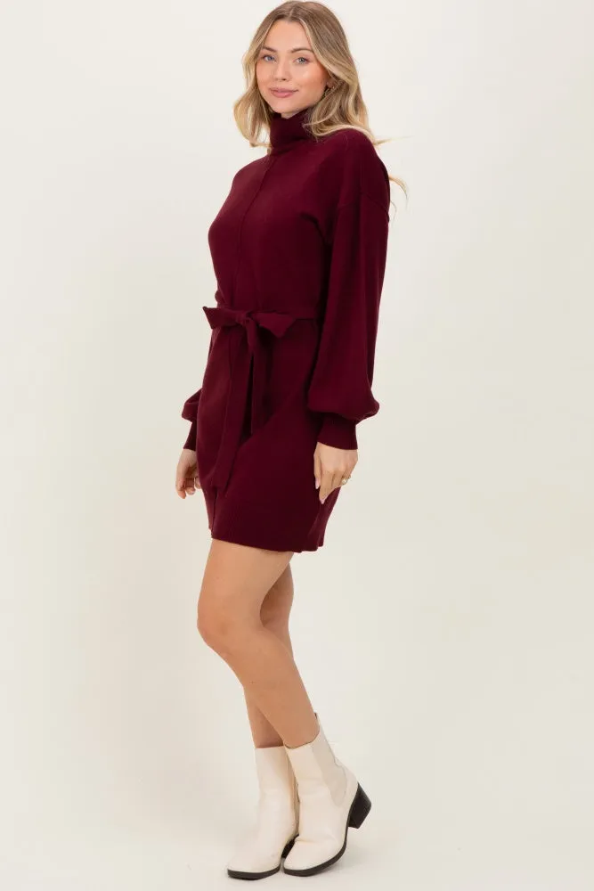 Burgundy Turtleneck Belted Mini Sweater Dress sold by Pinkblush product image thumbnail 3