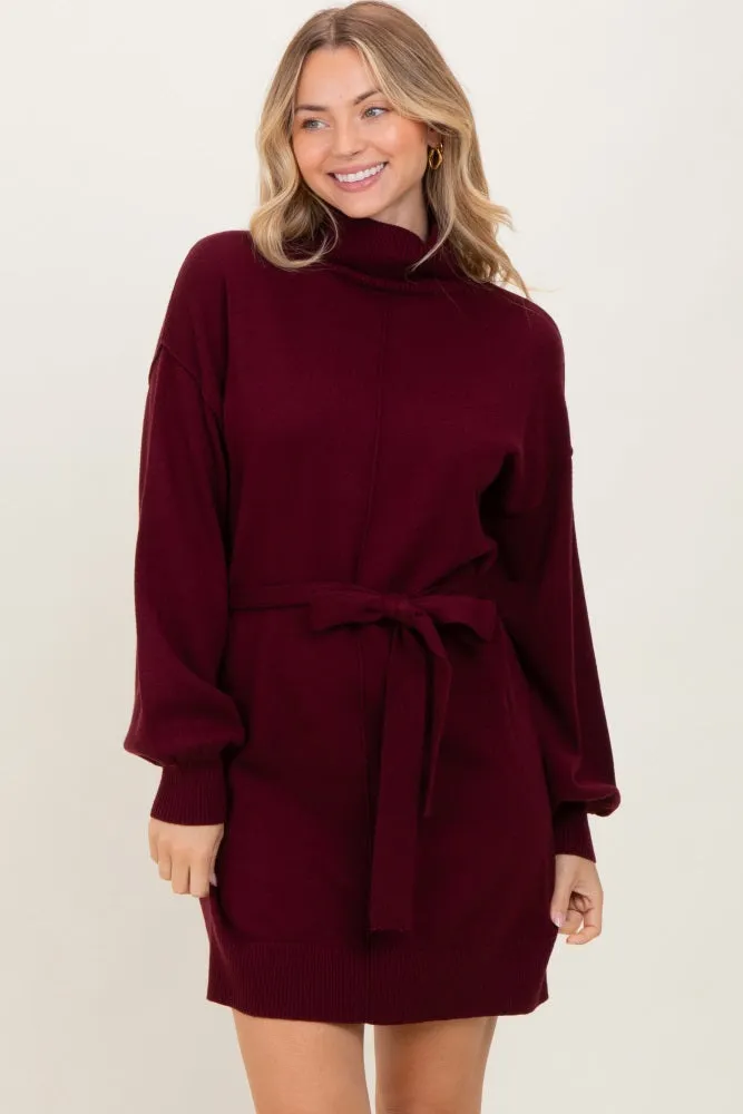 Burgundy Turtleneck Belted Mini Sweater Dress sold by Pinkblush